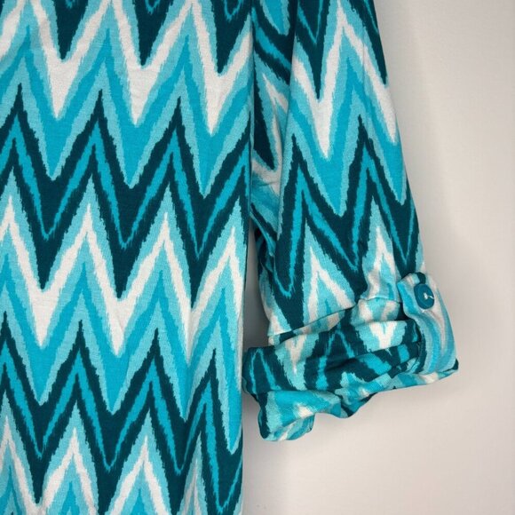 PIXLEY STITCH FIX NEW Top Women XS Teal V-Neck Roll-Tab Sleeve Edmond Henley - Picture 4 of 6